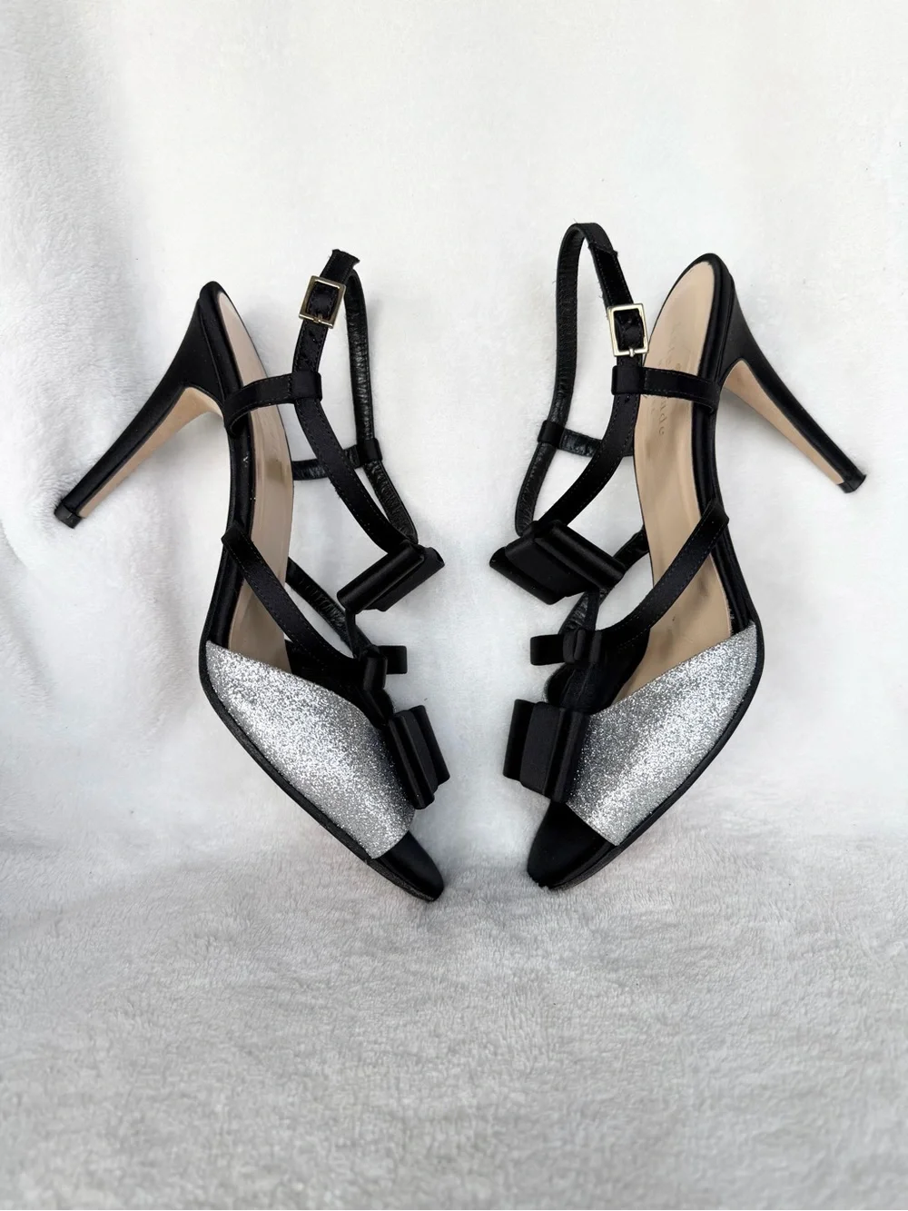 Kate Spade New York Silver Satin Bow Slingback Sandals 8.5